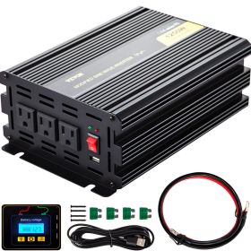 VEVOR Power Inverter, 1250W Modified Sine Wave Inverter, DC 12V to AC 120V Car Converter, with LCD Remote Controller, LED Indicator