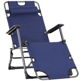 Tanning Chair, 2-in-1 Beach Lounge Chair & Camping Chair w/ Pillow & Pocket, Adjustable Chaise for Sunbathing Outside, Patio, Poolside, Navy