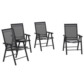 Outsunny Set of 4 Patio Folding Chairs, Stackable Outdoor Sling Patio Dining Chairs with Armrests for Lawn, Camping, Dining, Beach, Metal Frame