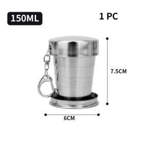 Stainless Steel Folding Cup Portable Outdoor Travel Camping Telescopic Cup Ourdoor Foldable Drinkware 75ml/150ml/250ml (Color: 150ml)