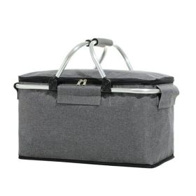 Large Picnic Basket, Insulated Foldable Cooler Bag for Camping Picnic Travel Lunch Bag (Color: Grey)