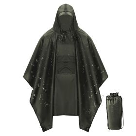 Unisex Hooded Rain Poncho With Pocket For Adult 3-in-1 Waterproof Poncho Raincoat With Hood Sleeve Brim Lightweight Portable Rain Poncho For Hiking Ca (Color: Army Green)